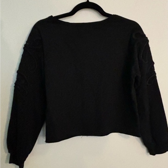 Mustard Seed Womens Cropped Boxy Sweatshirt Mesh Arm Detail Black Approx Sz S - Picture 3 of 6